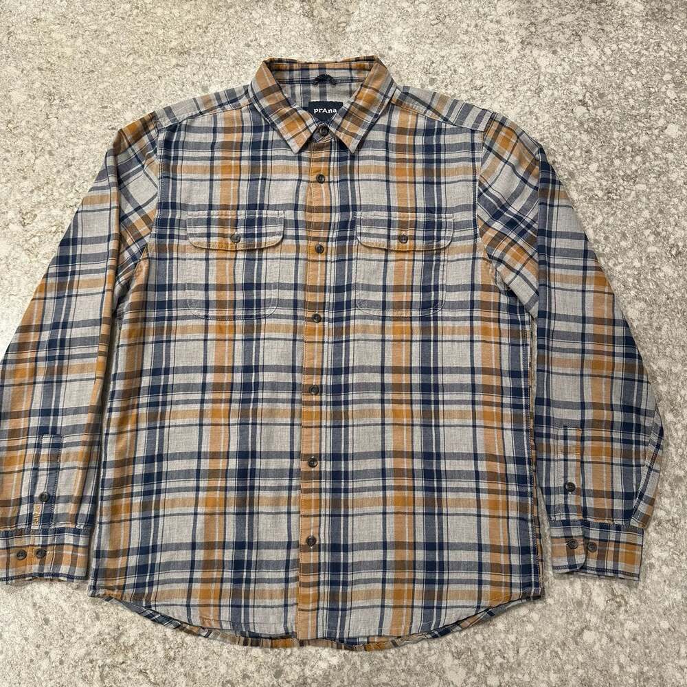 prAna Edgewater Men Long Sleeve Plaid Flannel Button Down Shirt Size Medium
